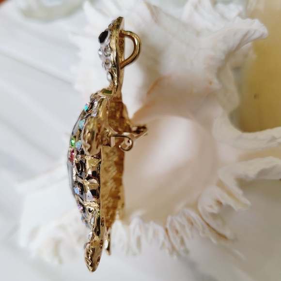 Brown Turtle in Multi-color  Rhinestones Brooch Pendant 4-in-1 Bonus *Nwt* - Picture 5 of 7